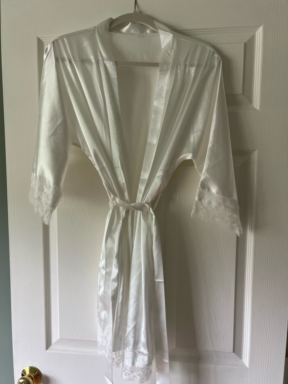 Satin Lace Trim Bridal Robe - White